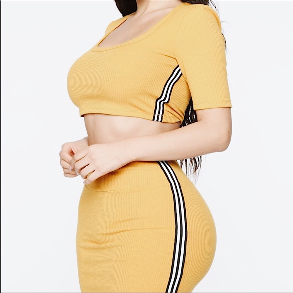 Sassy Ribbbed Skirt Set - Mustard - Picture 1 of 6